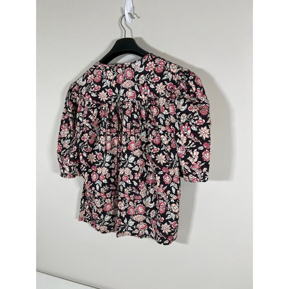 Rebecca Taylor La Vie Babydoll Floral Short Sleeve Blouse Womens Size L Boho - Picture 5 of 6